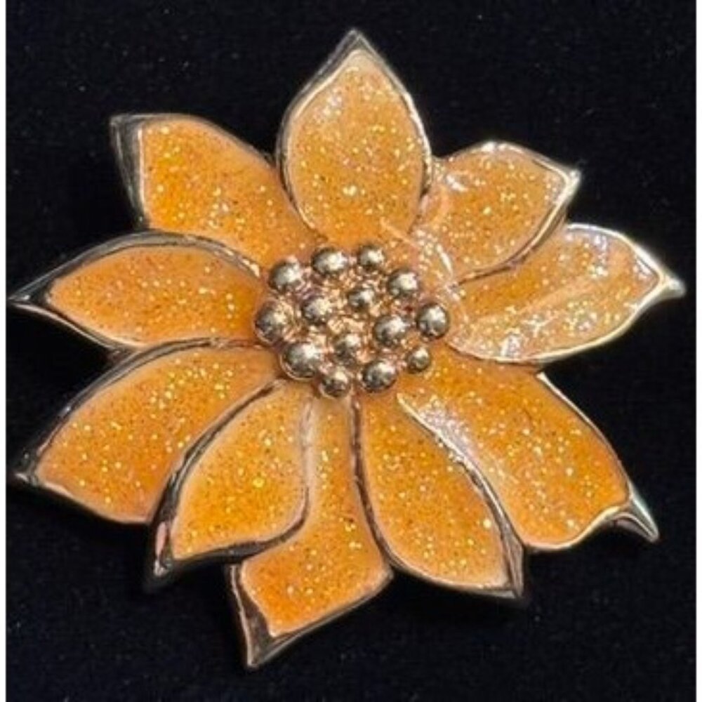 Vintage Square Yellow Cloisonné Yellow Flower Gold tone Brooch/Pendant Pin 1.75"